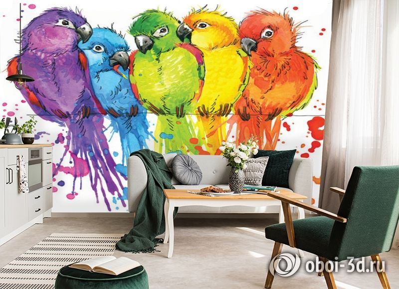 3D Фотообои «Яркие попугайчики» вид 5