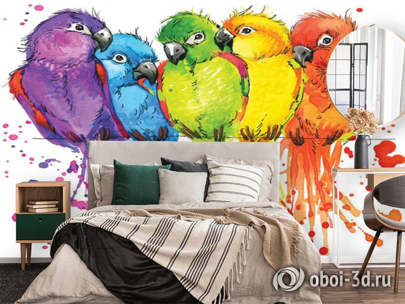 3D Фотообои «Яркие попугайчики» вид 2