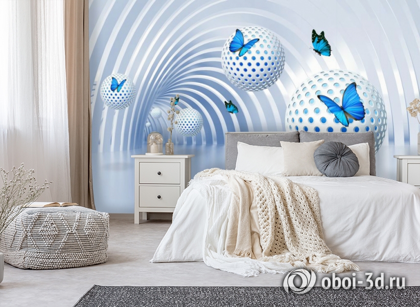 3D Фотообои «Футуристичный тоннель с бабочками» вид 6