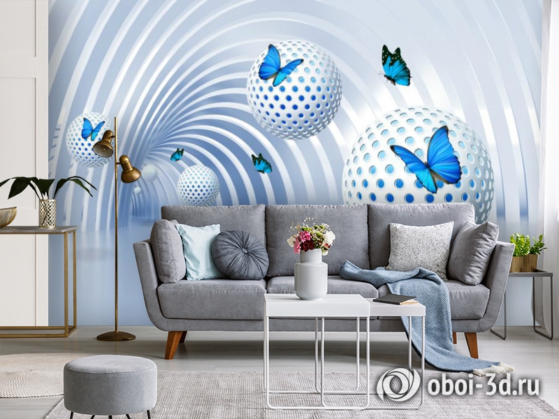 3D Фотообои «Футуристичный тоннель с бабочками» вид 4