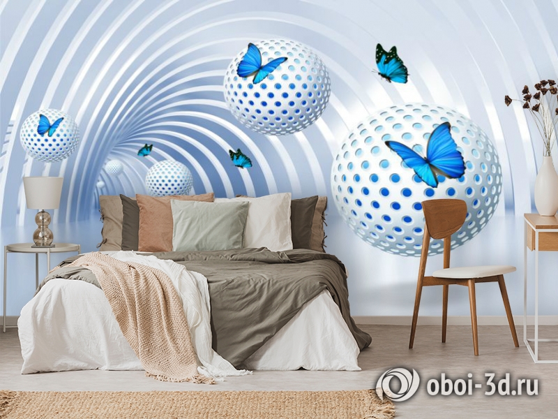 3D Фотообои «Футуристичный тоннель с бабочками» вид 3