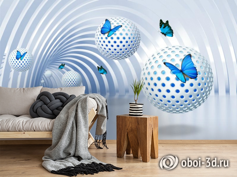 3D Фотообои «Футуристичный тоннель с бабочками» вид 2