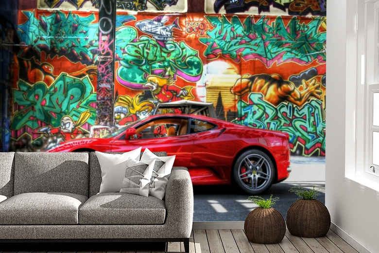 3D Фотообои «Красный автомобиль на фоне граффити» вид 6