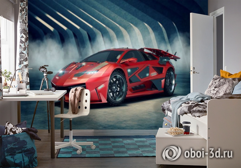 3D Фотообои «Футуристичный красный автомобиль» вид 9