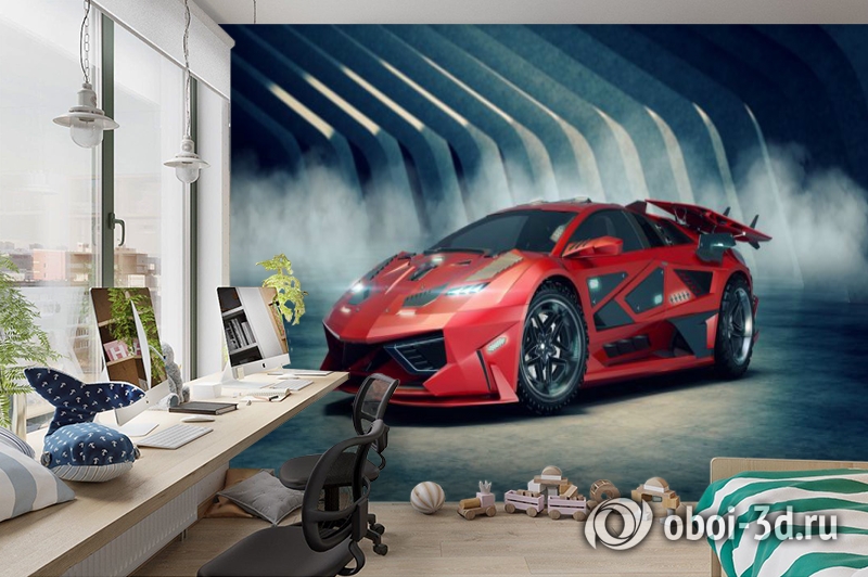 3D Фотообои «Футуристичный красный автомобиль» вид 8