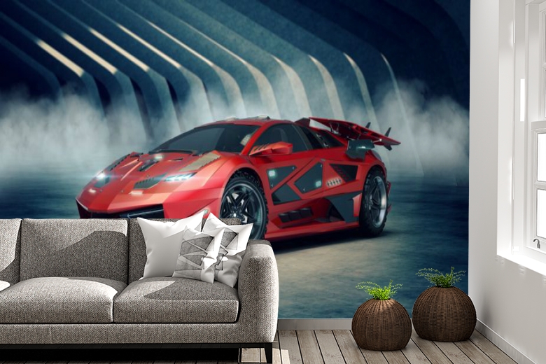 3D Фотообои «Футуристичный красный автомобиль» вид 6