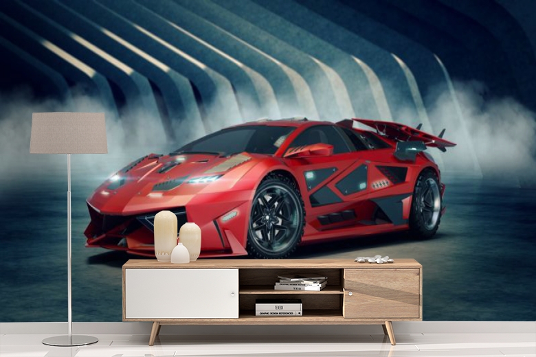 3D Фотообои «Футуристичный красный автомобиль» вид 4