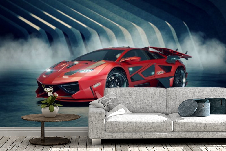 3D Фотообои «Футуристичный красный автомобиль» вид 2