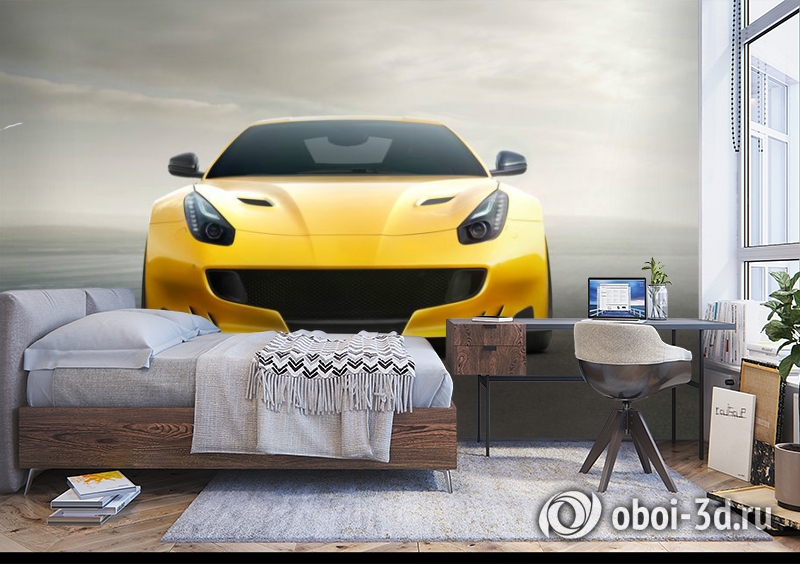 3D Фотообои «Желтый спортивный автомобиль» вид 10