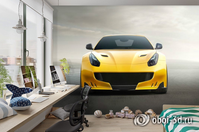 3D Фотообои «Желтый спортивный автомобиль» вид 8