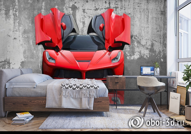3D Фотообои «Красное авто на бетонном фоне» вид 10