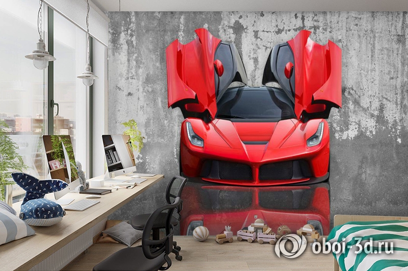 3D Фотообои «Красное авто на бетонном фоне» вид 8