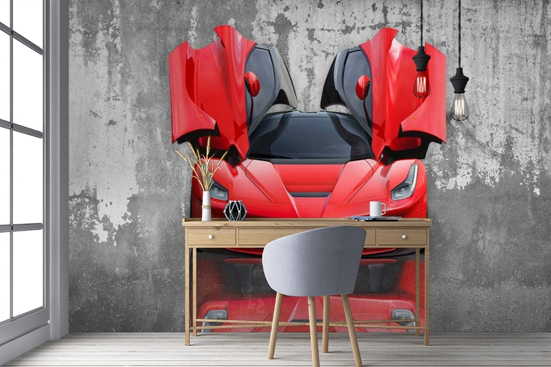 3D Фотообои «Красное авто на бетонном фоне» вид 5