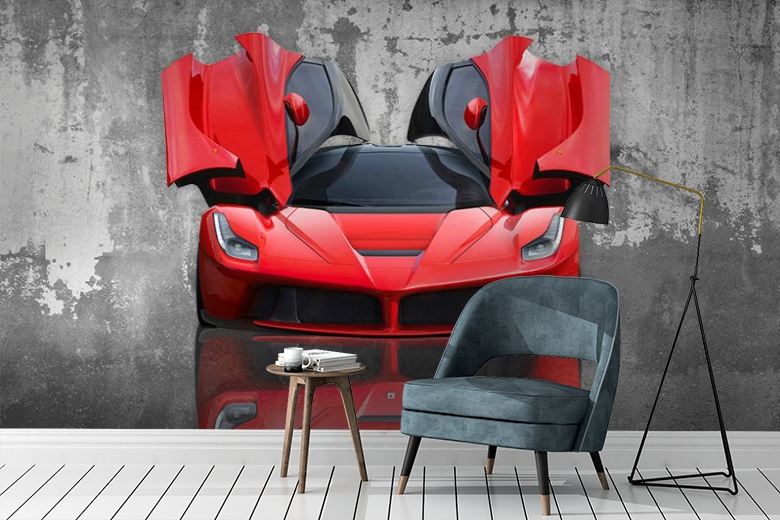 3D Фотообои «Красное авто на бетонном фоне» вид 3