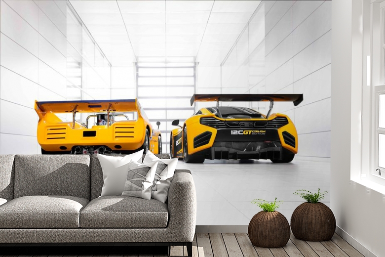 3D Фотообои «Светлый гараж с двумя желтыми спорткарами» вид 6
