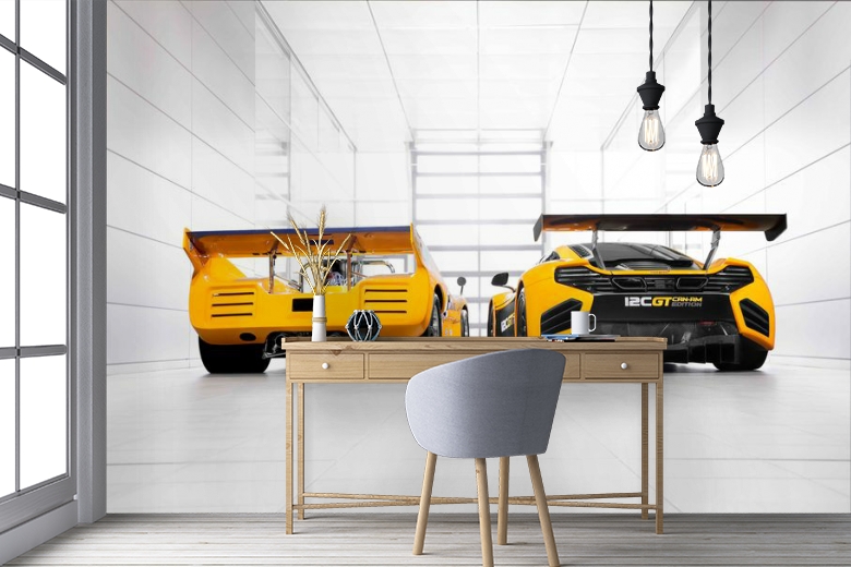 3D Фотообои «Светлый гараж с двумя желтыми спорткарами» вид 5