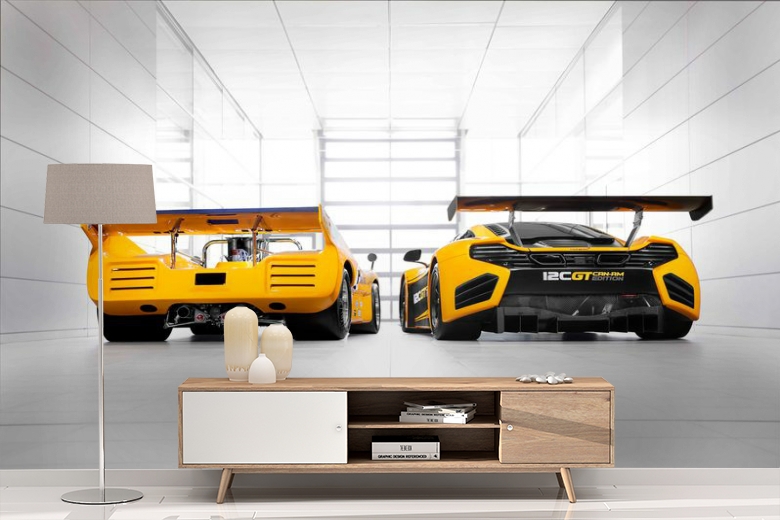 3D Фотообои «Светлый гараж с двумя желтыми спорткарами» вид 4