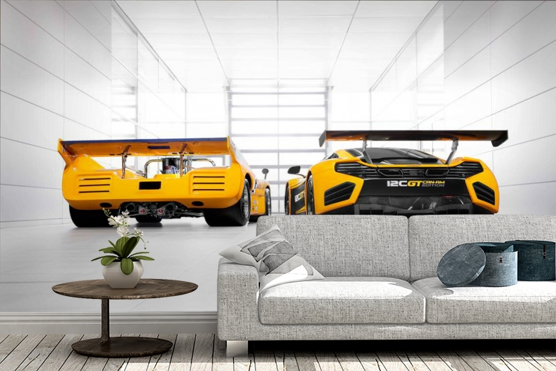 3D Фотообои «Светлый гараж с двумя желтыми спорткарами» вид 2