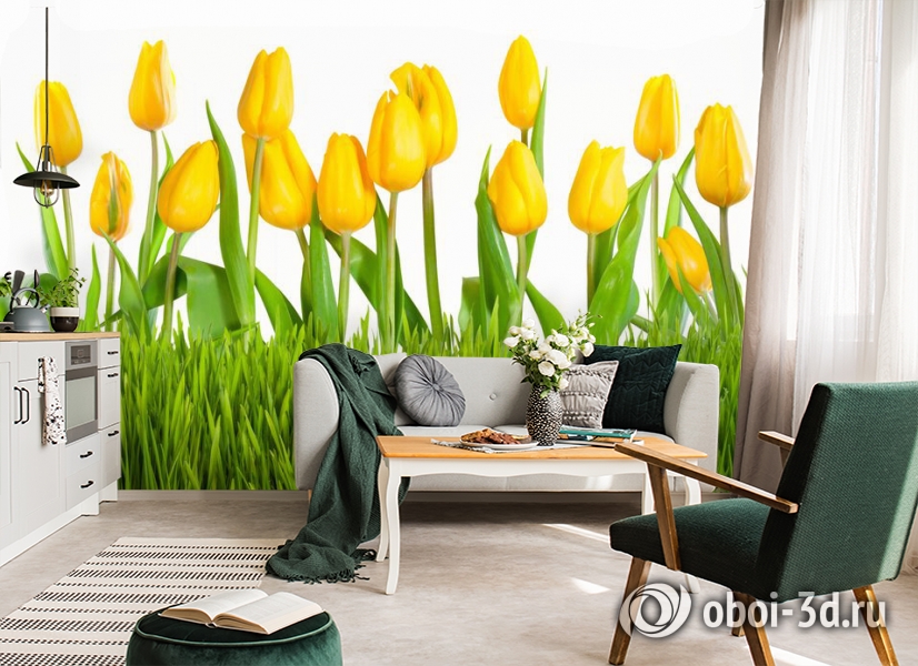 3D Фотообои «Желтые тюльпаны» вид 7