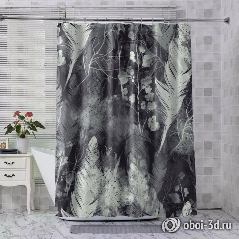 Шторы для ванной «Мистическая композиция с перьями» вид 7