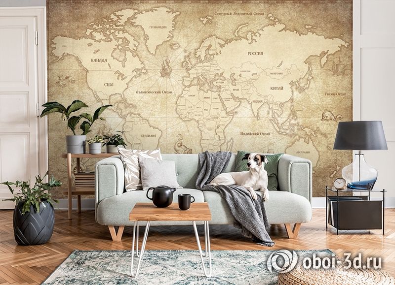 3D Фотообои «Карта мира в винтажном стиле» вид 8