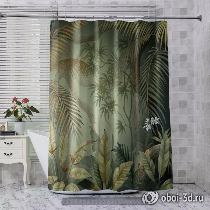 Шторы для ванной «Тропики с золотым отливом» вид 8