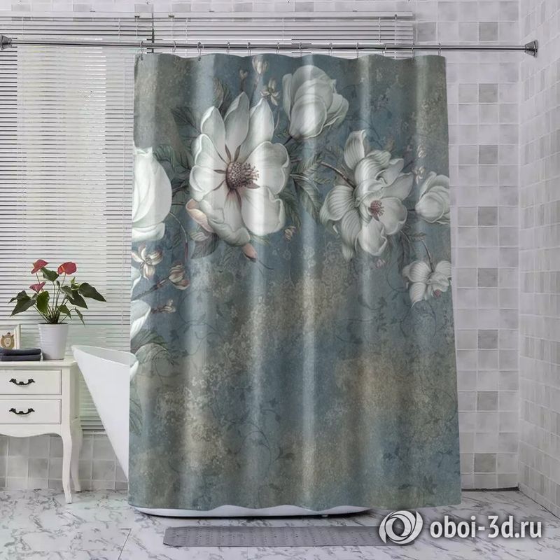 Шторы для ванной «Старинный гобелен с нежными цветами» вид 8
