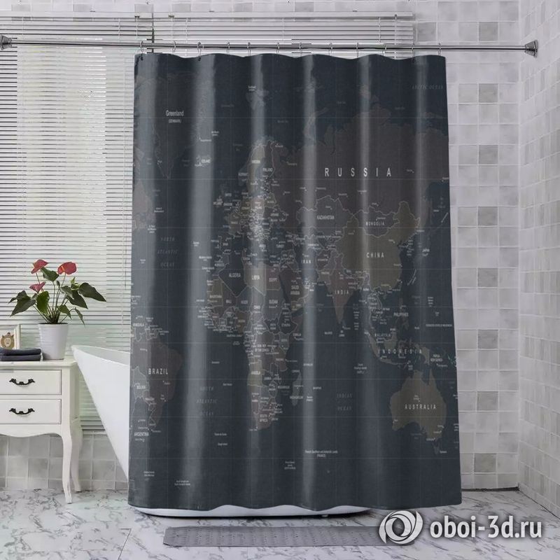 Шторы для ванной «Потертая карта мира» вид 4