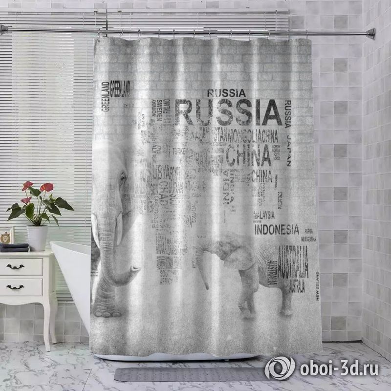 Шторы для ванной «Карта из слов в стиле лофт» вид 4