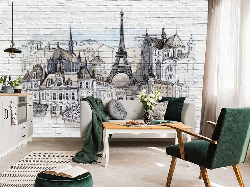 3D Фотообои «Париж акварелью на стене» вид 5