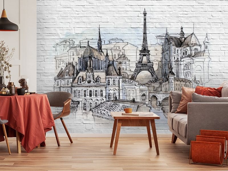3D Фотообои «Париж акварелью на стене» вид 3