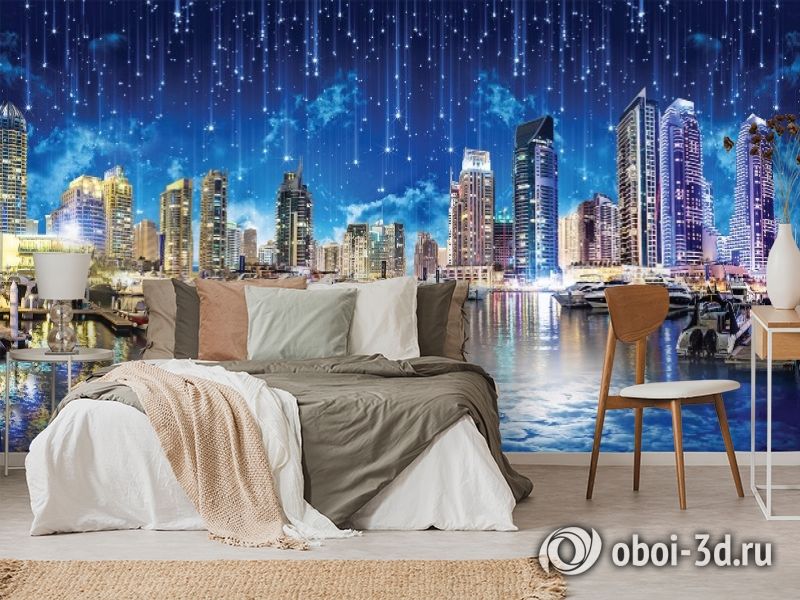 3D Фотообои «Звездопад над ночным городом» вид 6