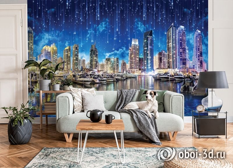 3D Фотообои «Звездопад над ночным городом» вид 3