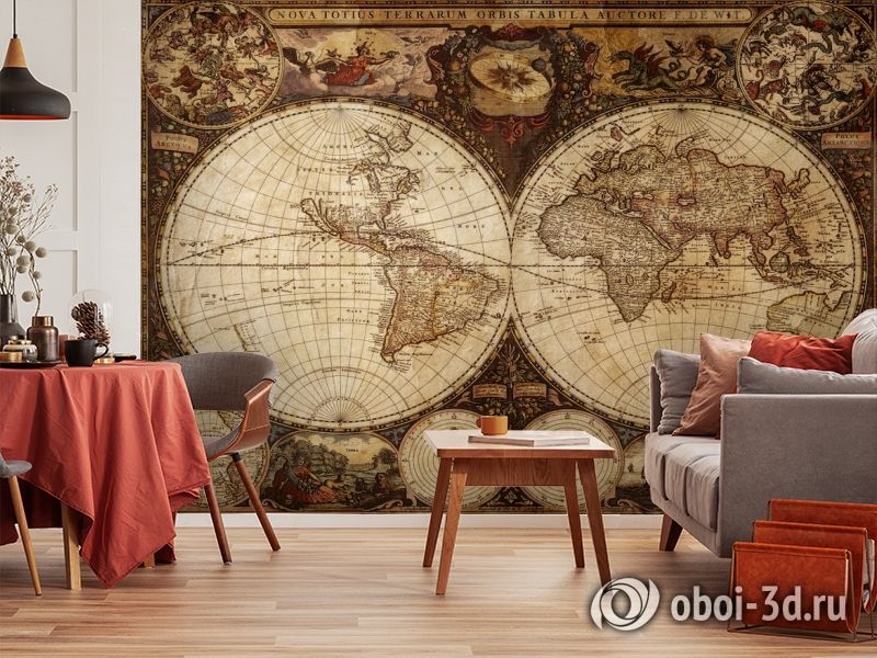 3D Фотообои  «Карта мира для кабинета»  вид 5