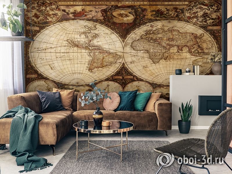 3D Фотообои  «Карта мира для кабинета»  вид 3