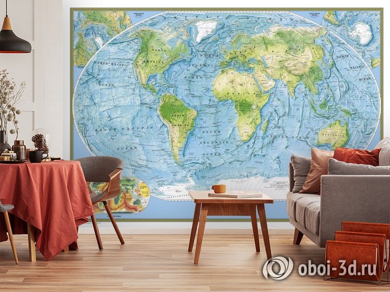 3D Фотообои  «Географическая карта мира»  вид 5