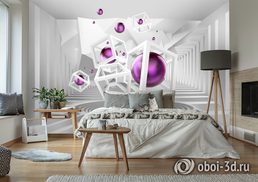 3D Фотообои «Абстракция с фиолетовыми шарами» вид 7