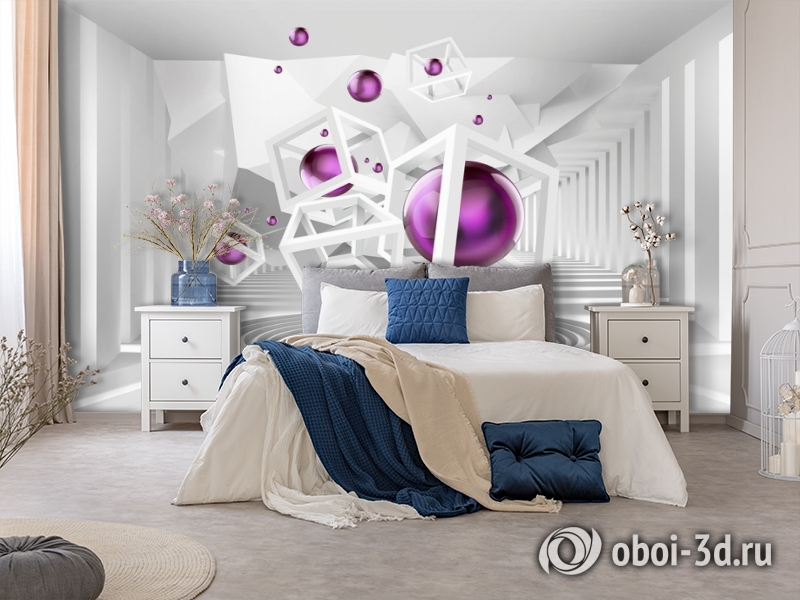 3D Фотообои «Абстракция с фиолетовыми шарами» вид 5