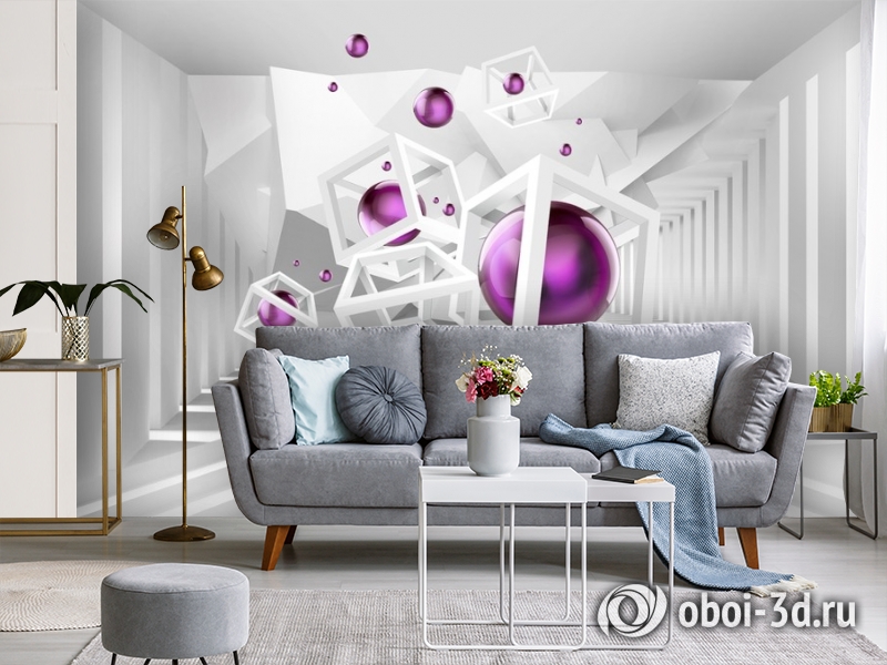 3D Фотообои «Абстракция с фиолетовыми шарами» вид 4