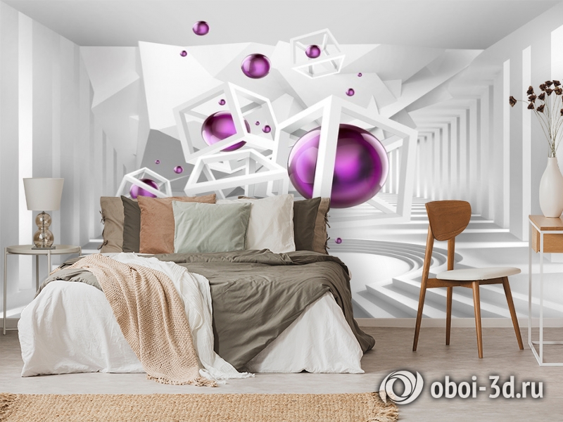 3D Фотообои «Абстракция с фиолетовыми шарами» вид 3