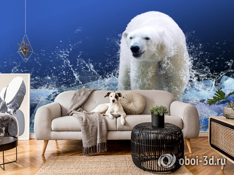 3D Фотообои «Белый медведь на льдине» вид 4