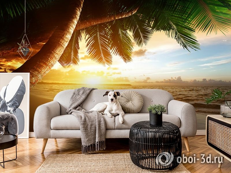 3D Фотообои  «Закат под пальмами»  вид 5