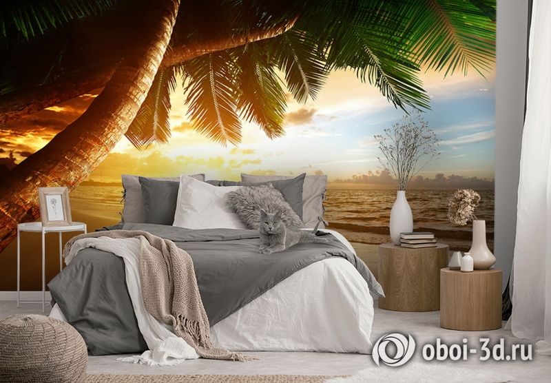 3D Фотообои  «Закат под пальмами»  вид 3