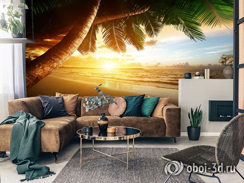3D Фотообои  «Закат под пальмами»  вид 2