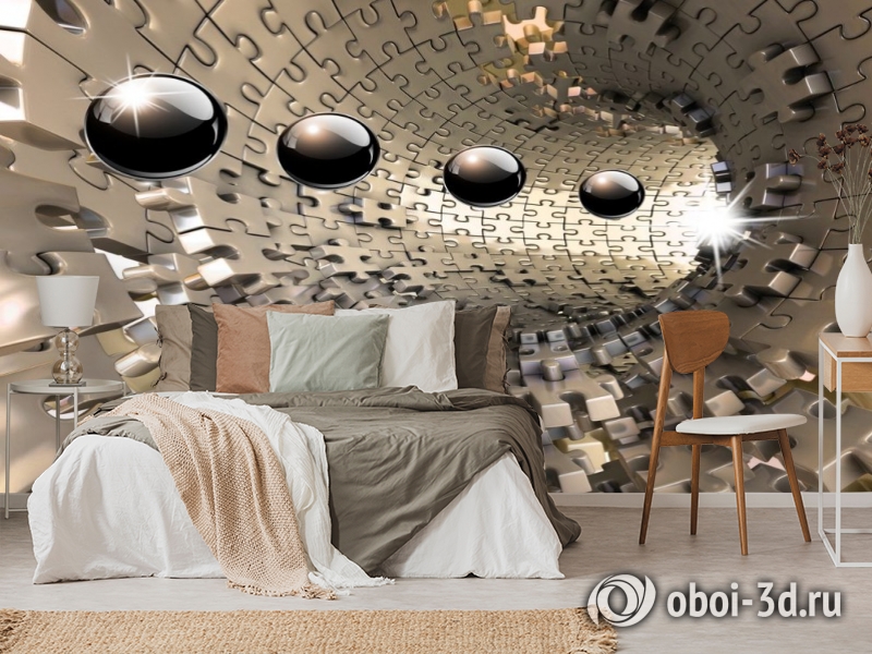 3D Фотообои «Шары в тоннеле из пазла» вид 3
