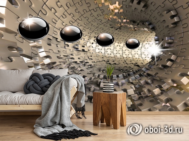 3D Фотообои «Шары в тоннеле из пазла» вид 2