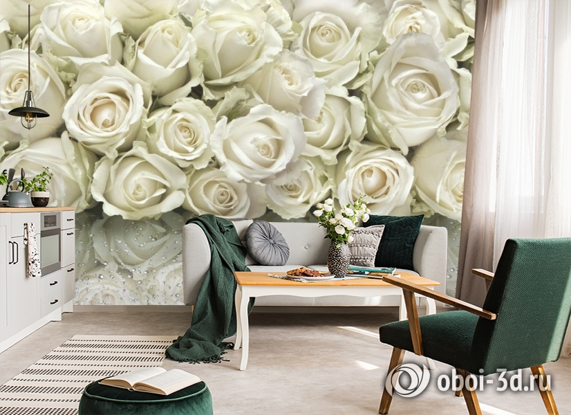3D Фотообои «Белые розы на стекле» вид 7