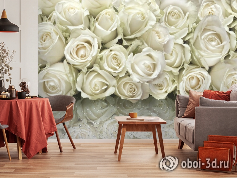 3D Фотообои «Белые розы на стекле» вид 5