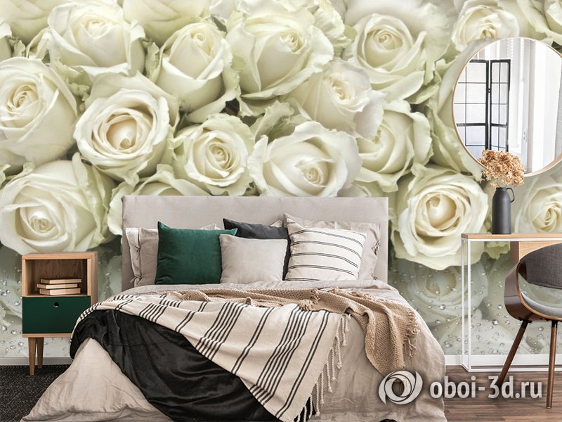 3D Фотообои «Белые розы на стекле» вид 4