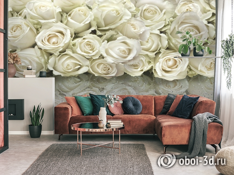 3D Фотообои «Белые розы на стекле» вид 3